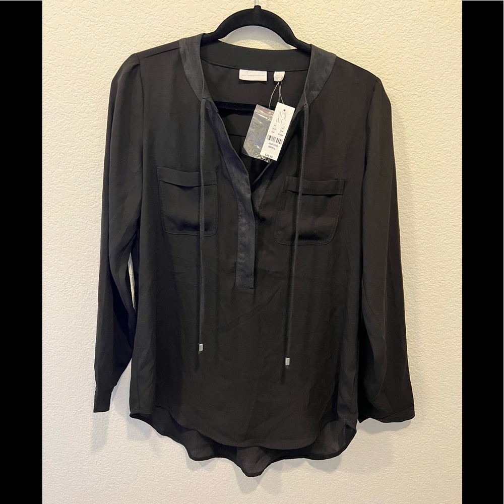 NWT NEW YORK & COMPANY- Black Work Long Sleeve Blouse Sz S